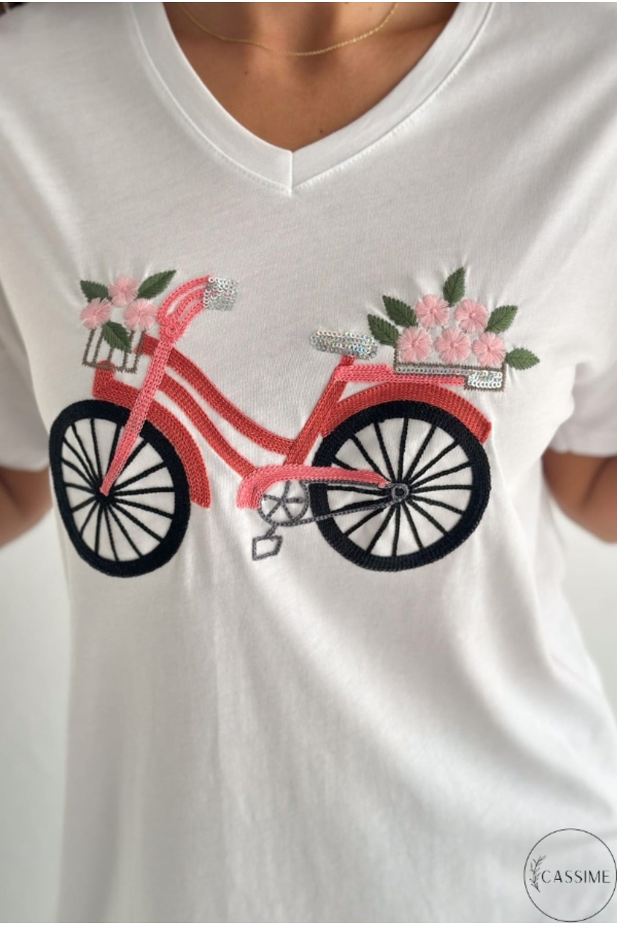 Nora Women's Cotton Plus Size Graphic T-Shirt - White Bicycle Print