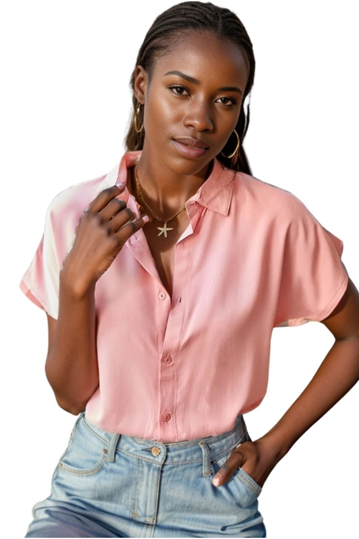 Esme Women's Viscose Short Sleeve Batwing Shirt - Light Pink