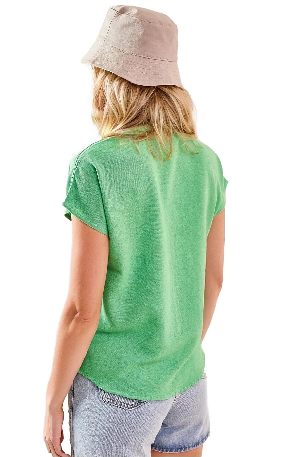 Freya Women's Linen-Viscose Blend Short Sleeve Batwing Shirt - Pistachio Green