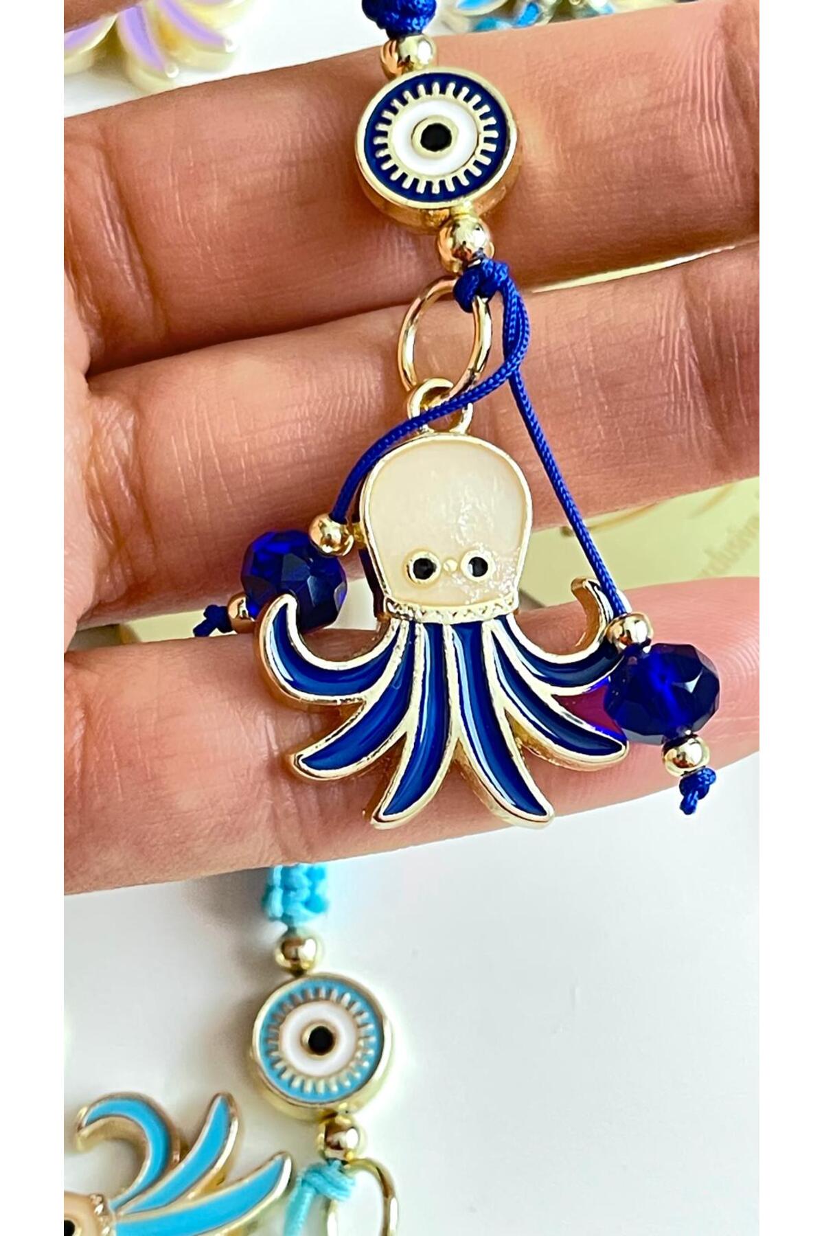 Ivy Gold-Plated Evil Eye Keychain - Navy Octopus Design