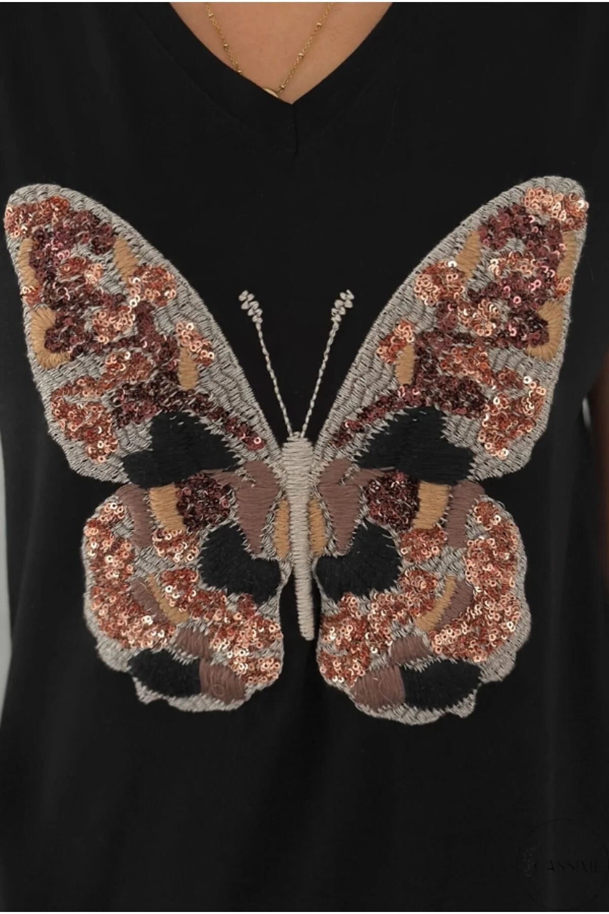 Tilda Black Butterfly Design Cotton T-Shirt