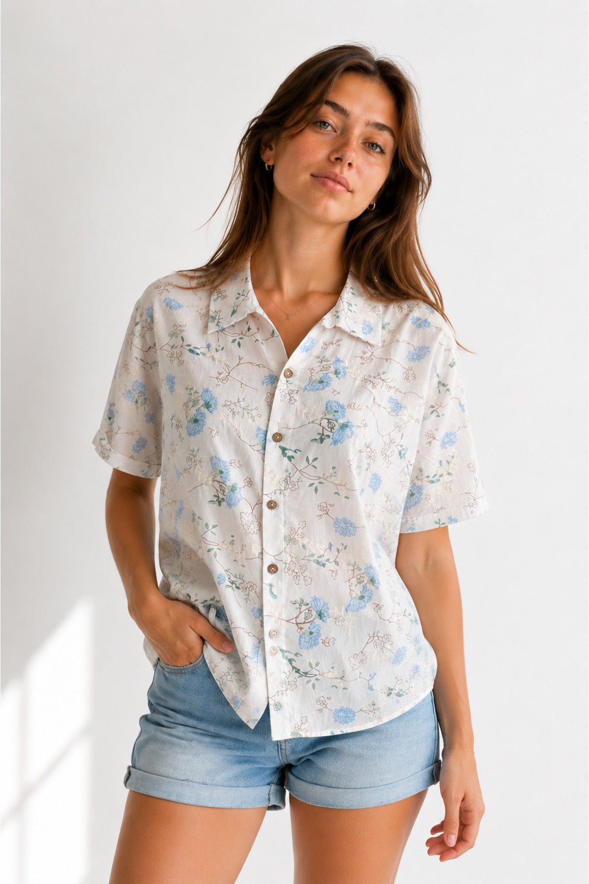 Alice Women's Floral Short Sleeve Shirt - Blue Ditsy Floral
