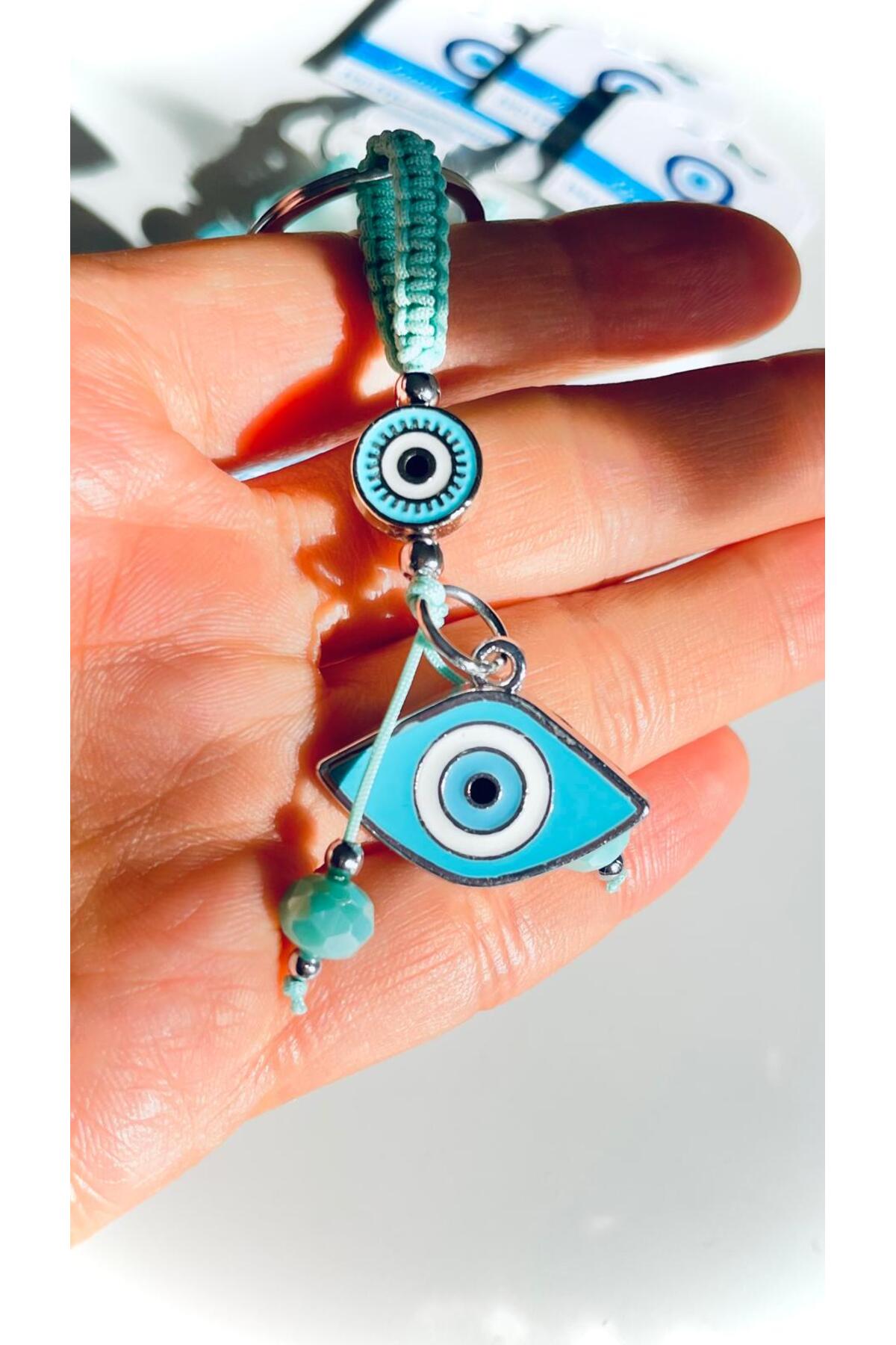 Abigail Silver-Plated Evil Eye Keychain - Turquoise Oval