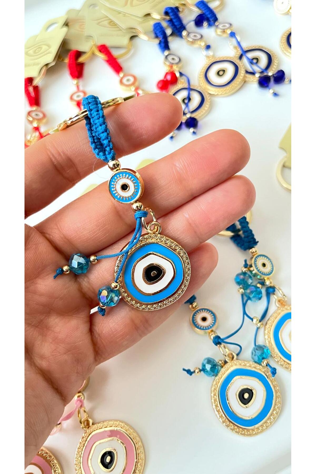 Brianna Gold-Plated Evil Eye Bead Keychain - Blue Evil Eye