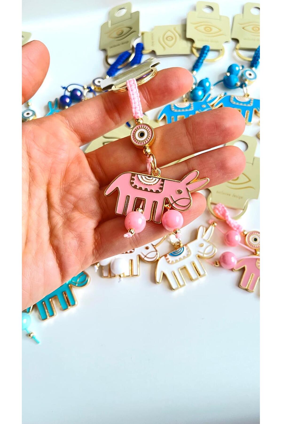 Bella Gold-Plated Animal Charm Keychain - Pink Donkey Design