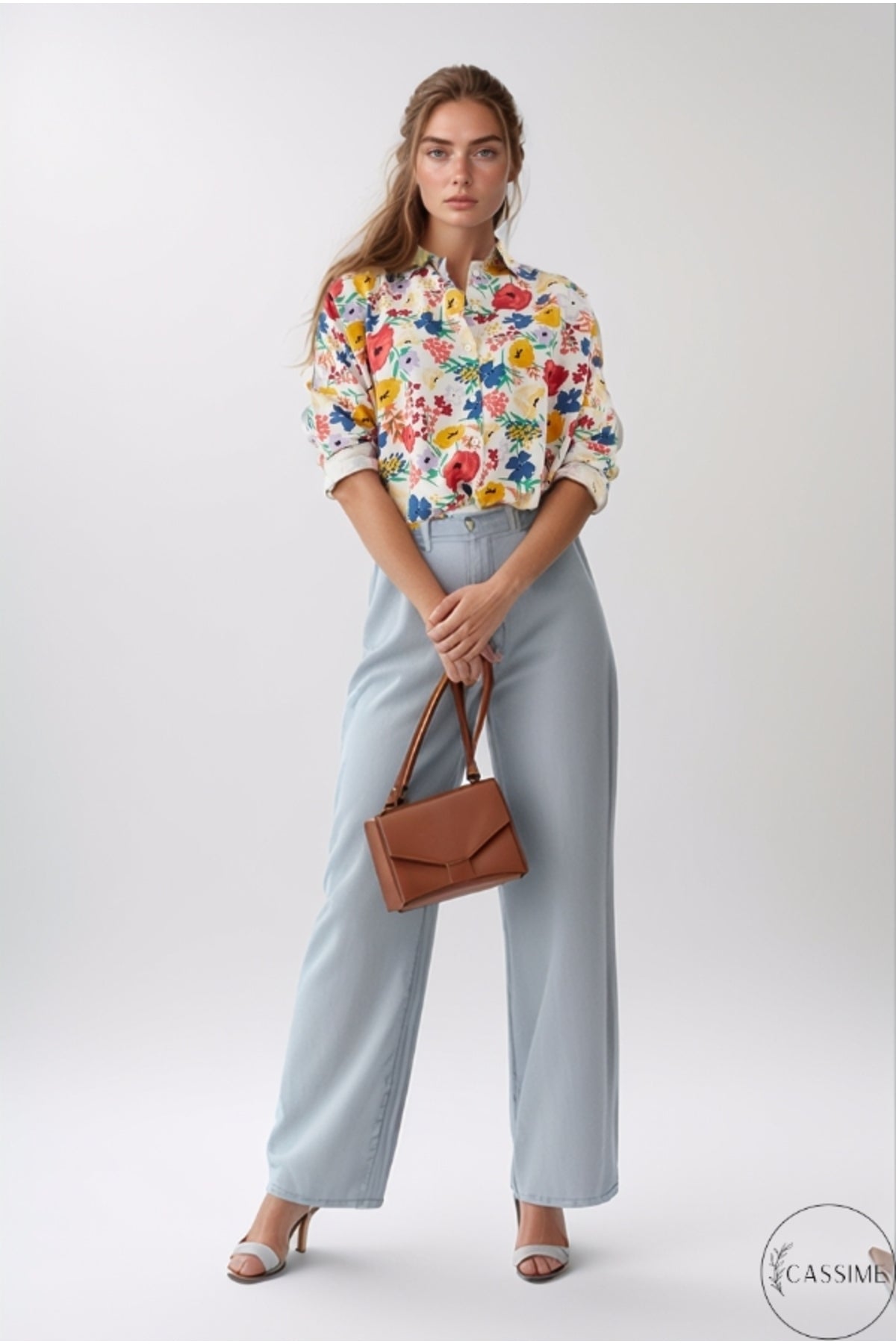 Emilia Women's Linen-Viscose Blend Oversized Printed Shirt - Red and Yellow Floral