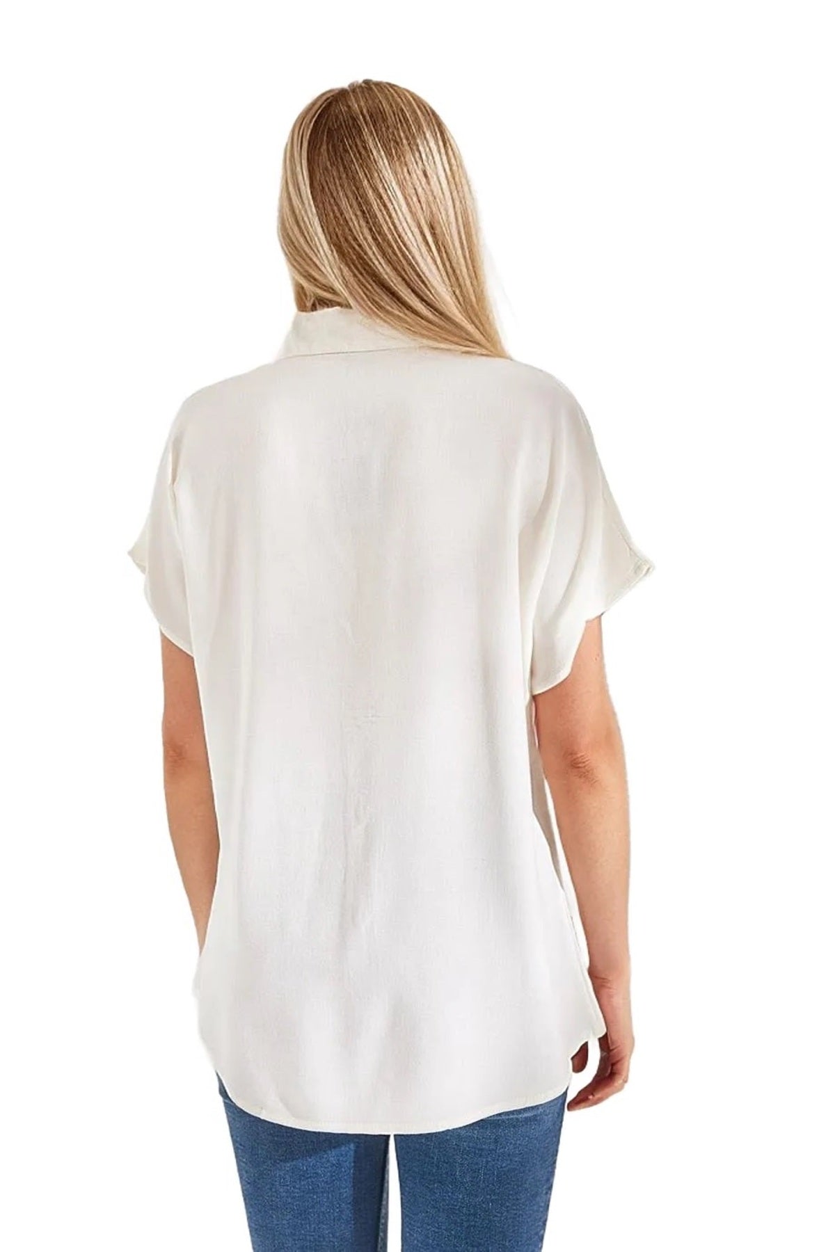 Jocelyn Women's Linen Oversized Short Sleeve Batwing Shirt - White