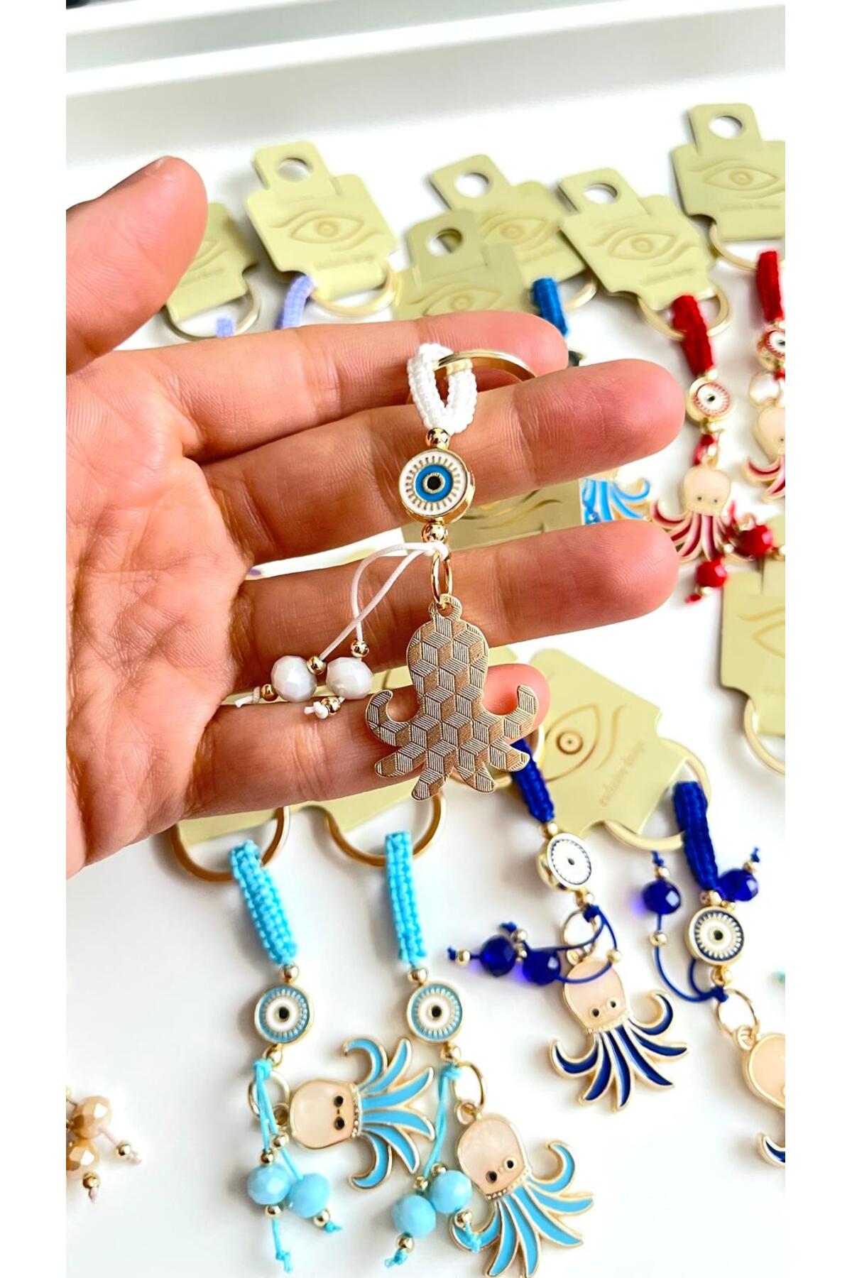 Ivy Gold-Plated Evil Eye Keychain - White Octopus Design