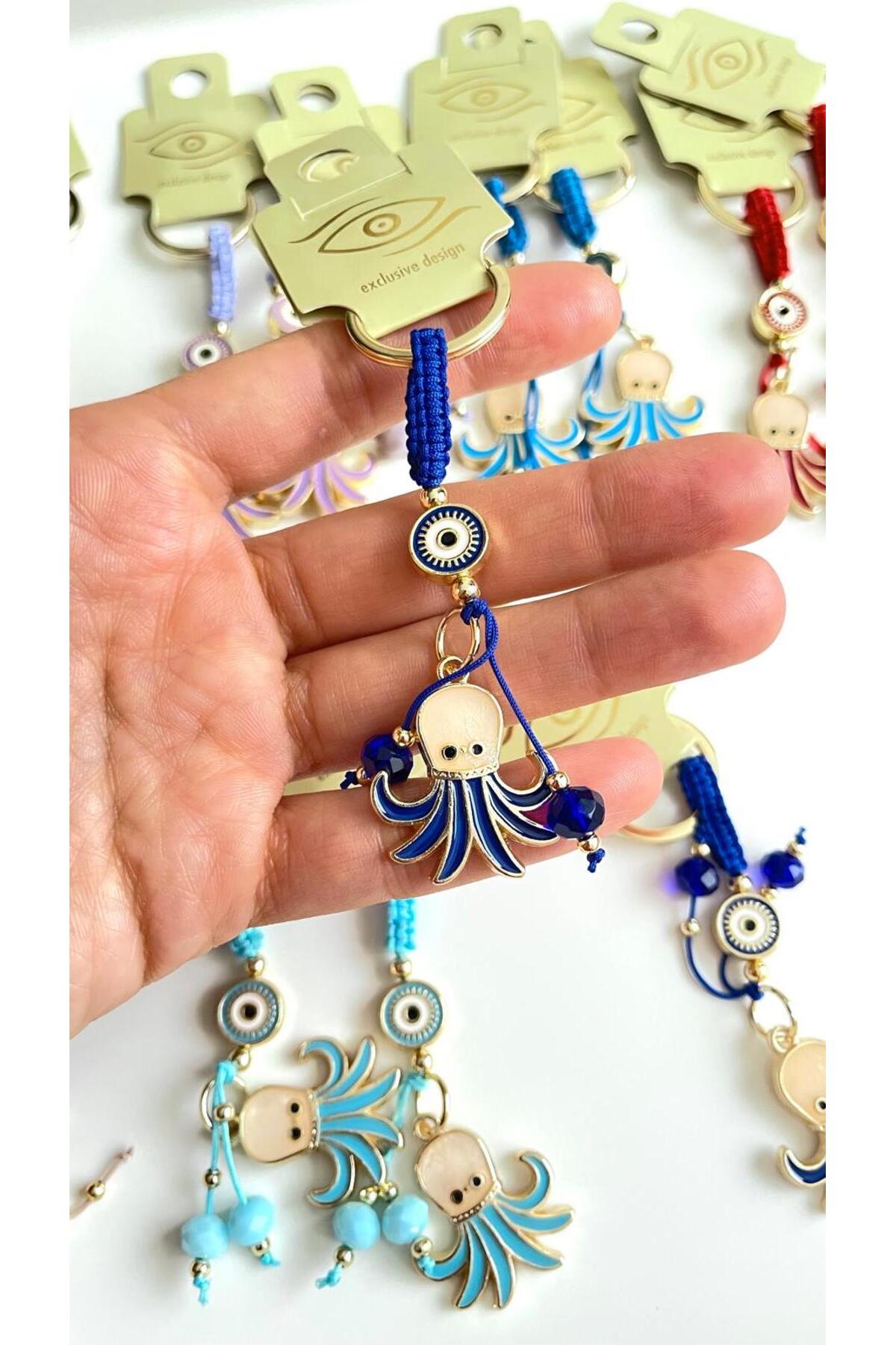 Ivy Gold-Plated Evil Eye Keychain - Navy Octopus Design