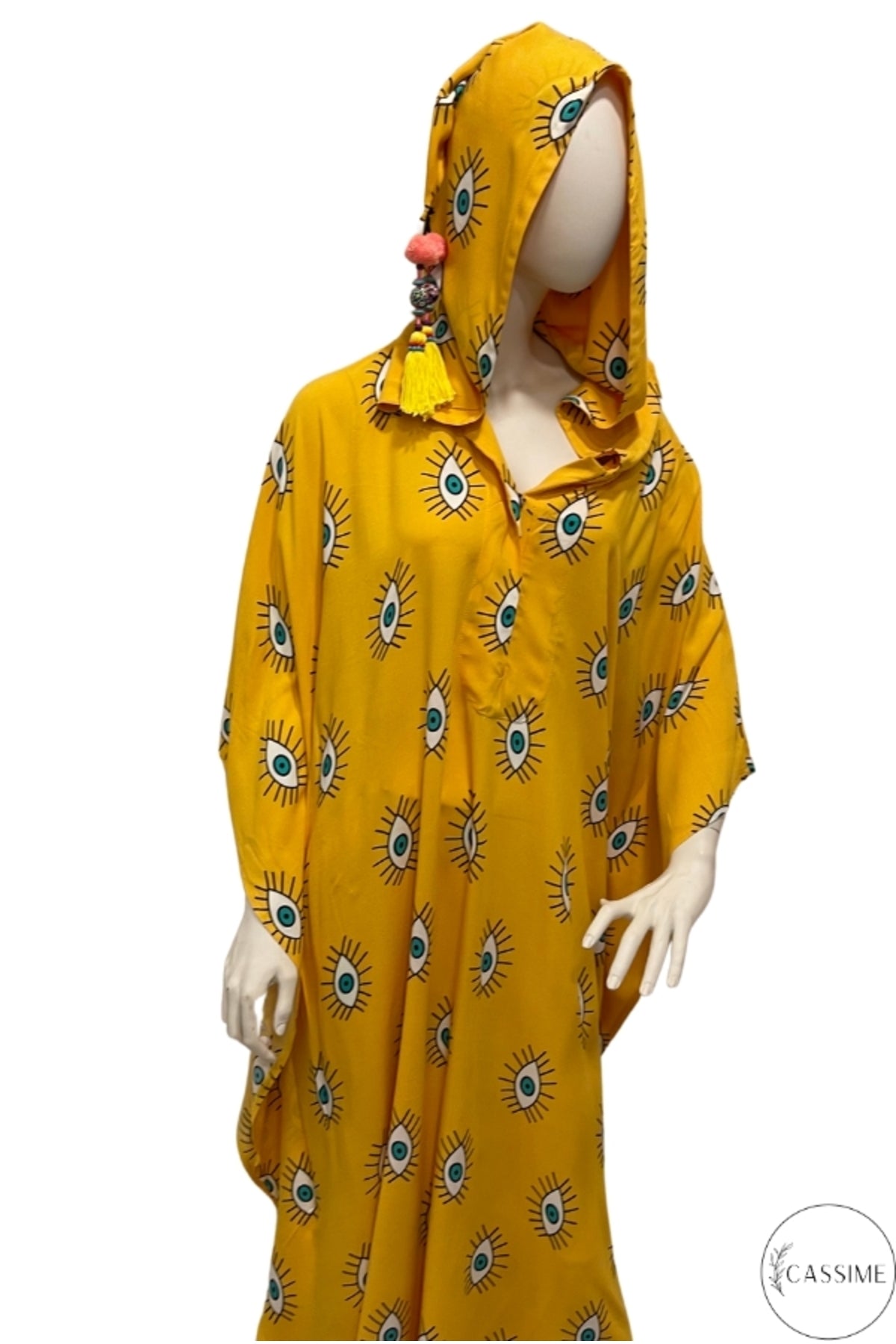 Isabel Women's Evil Eye Hooded Kaftan Dress - Dark Yellow