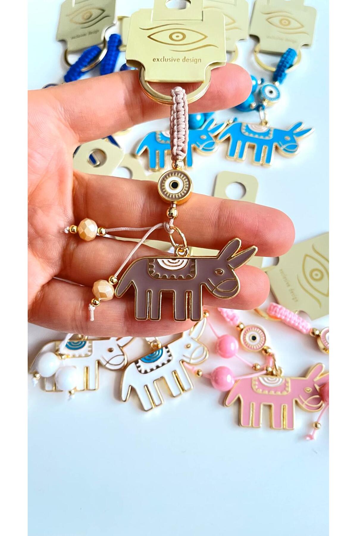 Bella Gold-Plated Animal Charm Keychain - Beige Donkey Design