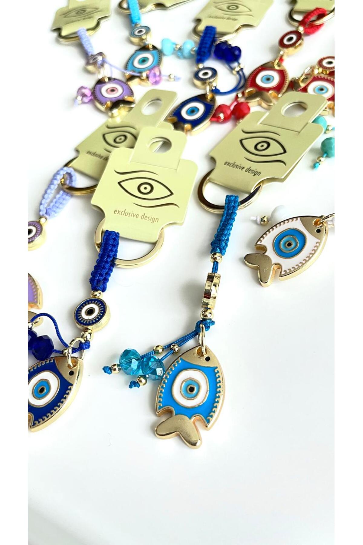 Ivy Gold-Plated Evil Eye Keychain - Blue Fish Design