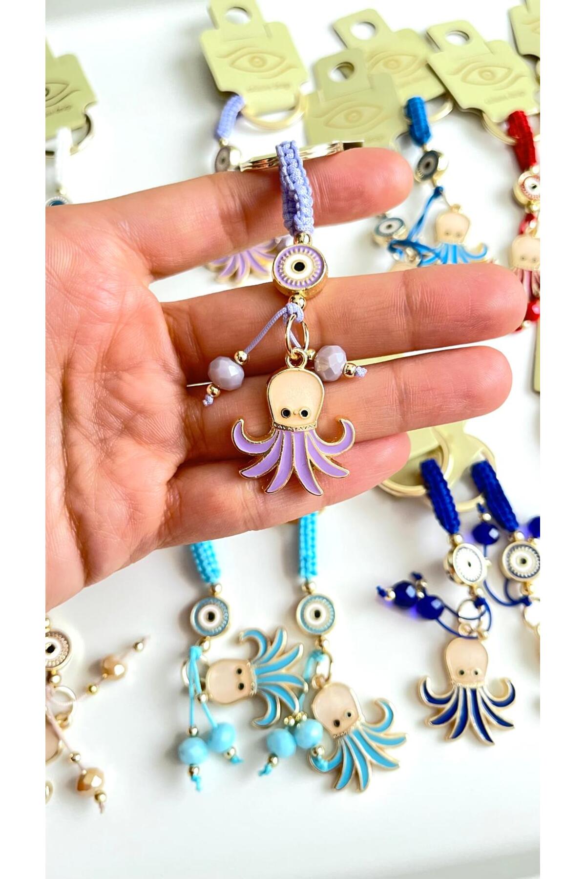 Ivy Gold-Plated Evil Eye Keychain - Lilac Octopus Design