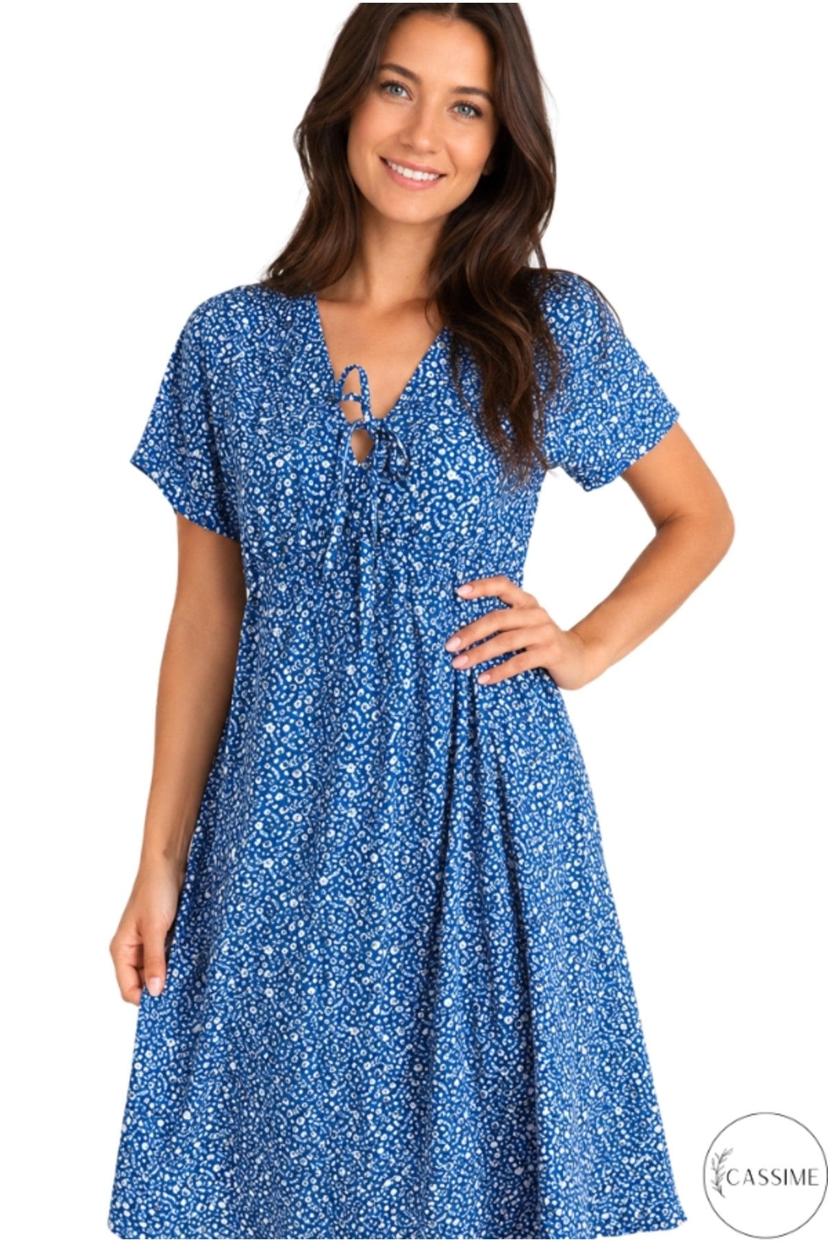 Lily Women's Viscose Boho Print Midi Dress - Blue Boho Print