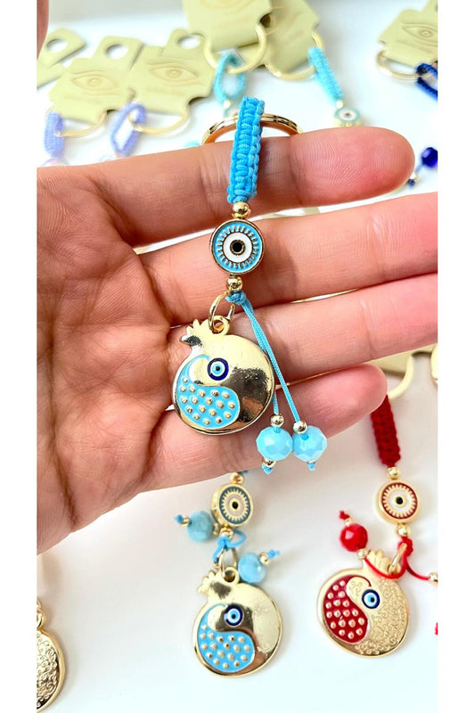 Bella Gold-Plated Animal Charm Keychain - Light Blue Pomegranate Design