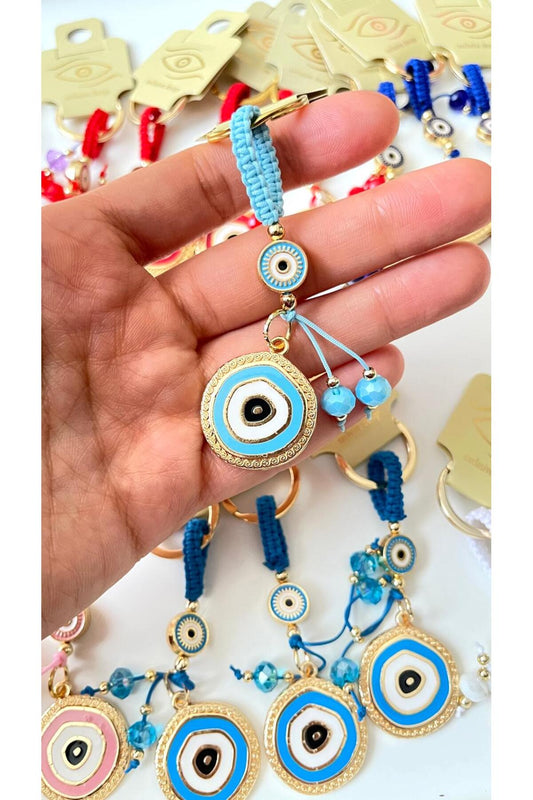 Brianna Gold-Plated Evil Eye Bead Keychain - Baby Blue Evil Eye Design 2