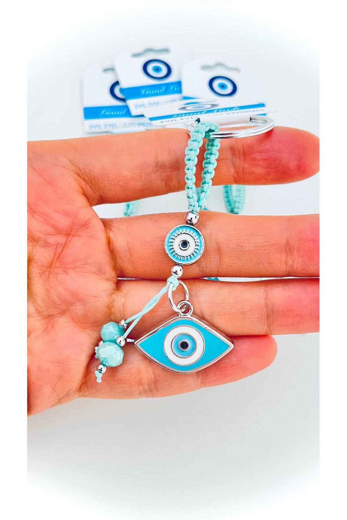 Abigail Silver-Plated Evil Eye Keychain - Turquoise Oval