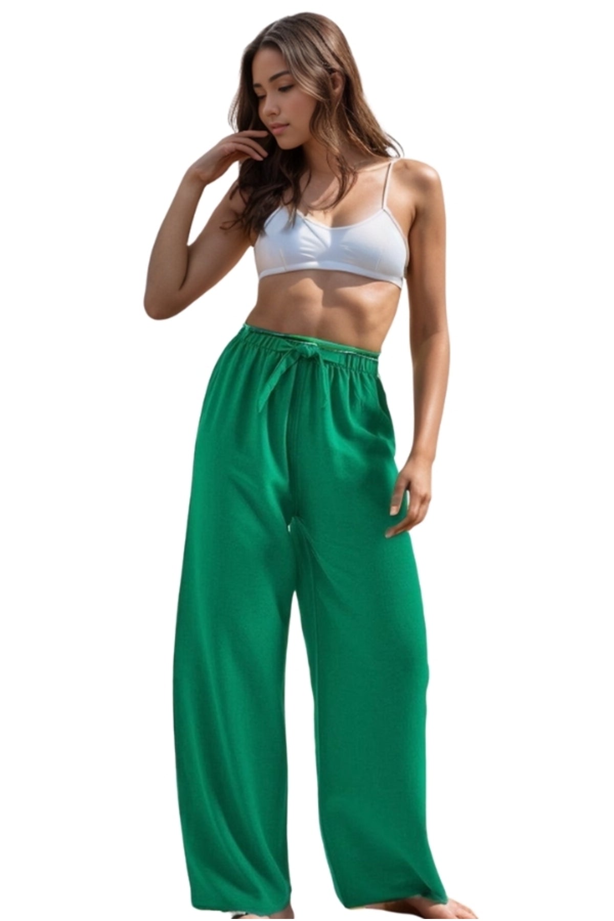 Lucy Women's Linen Blend Wide Leg Palazzo Pants - Grass Green