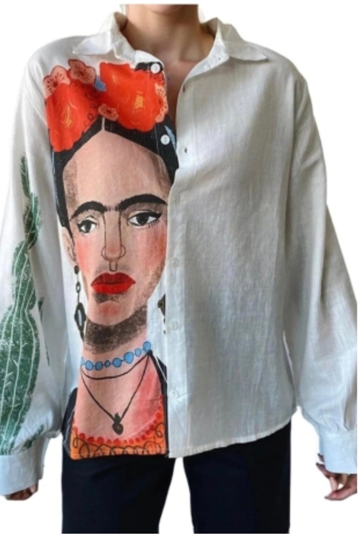 Theresa Women's Cotton Face Print Shirt - White