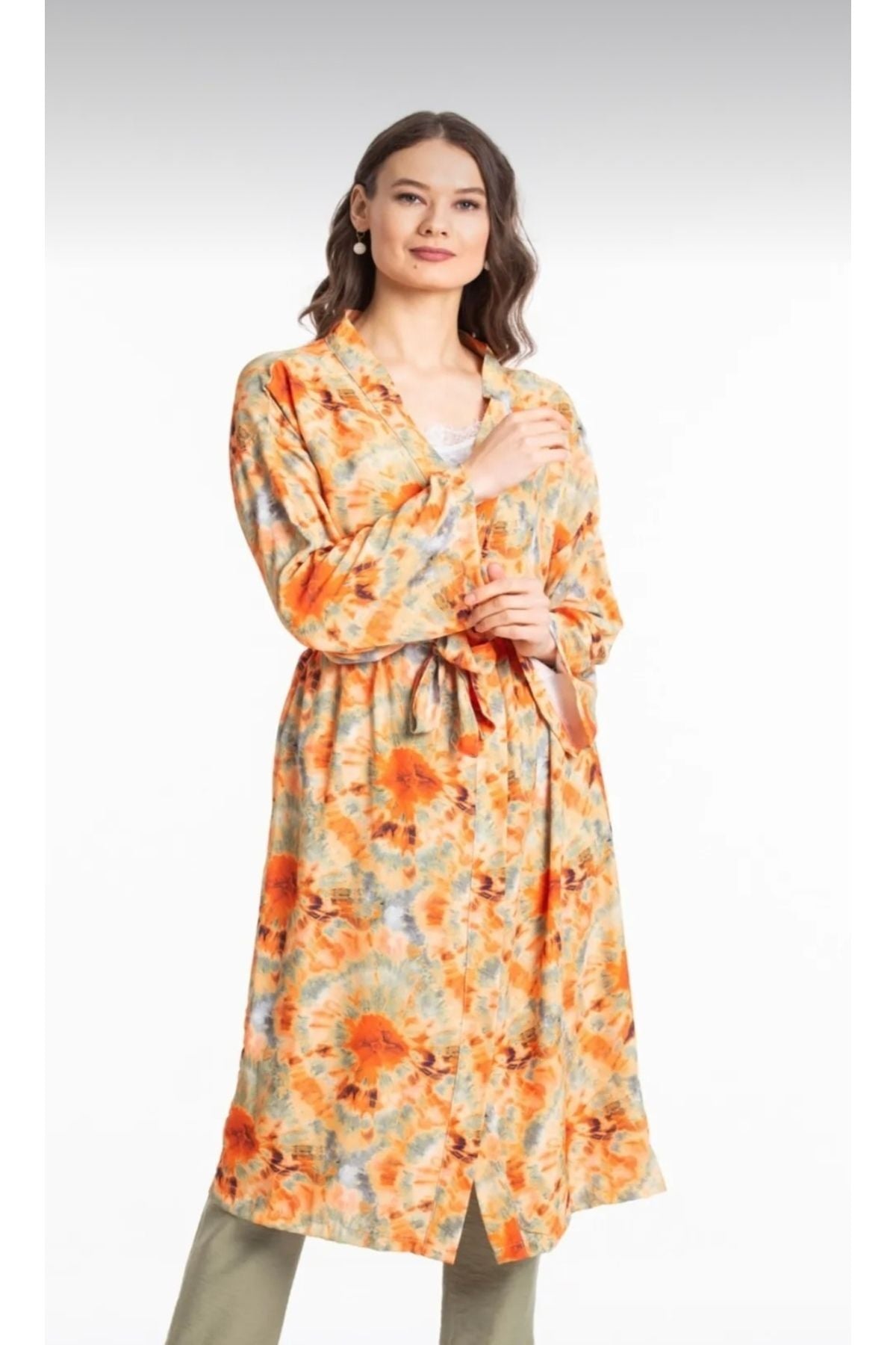 Scarlett Women's Relaxed Tie-Dye Kimono - Green and Orange Tie-Dye