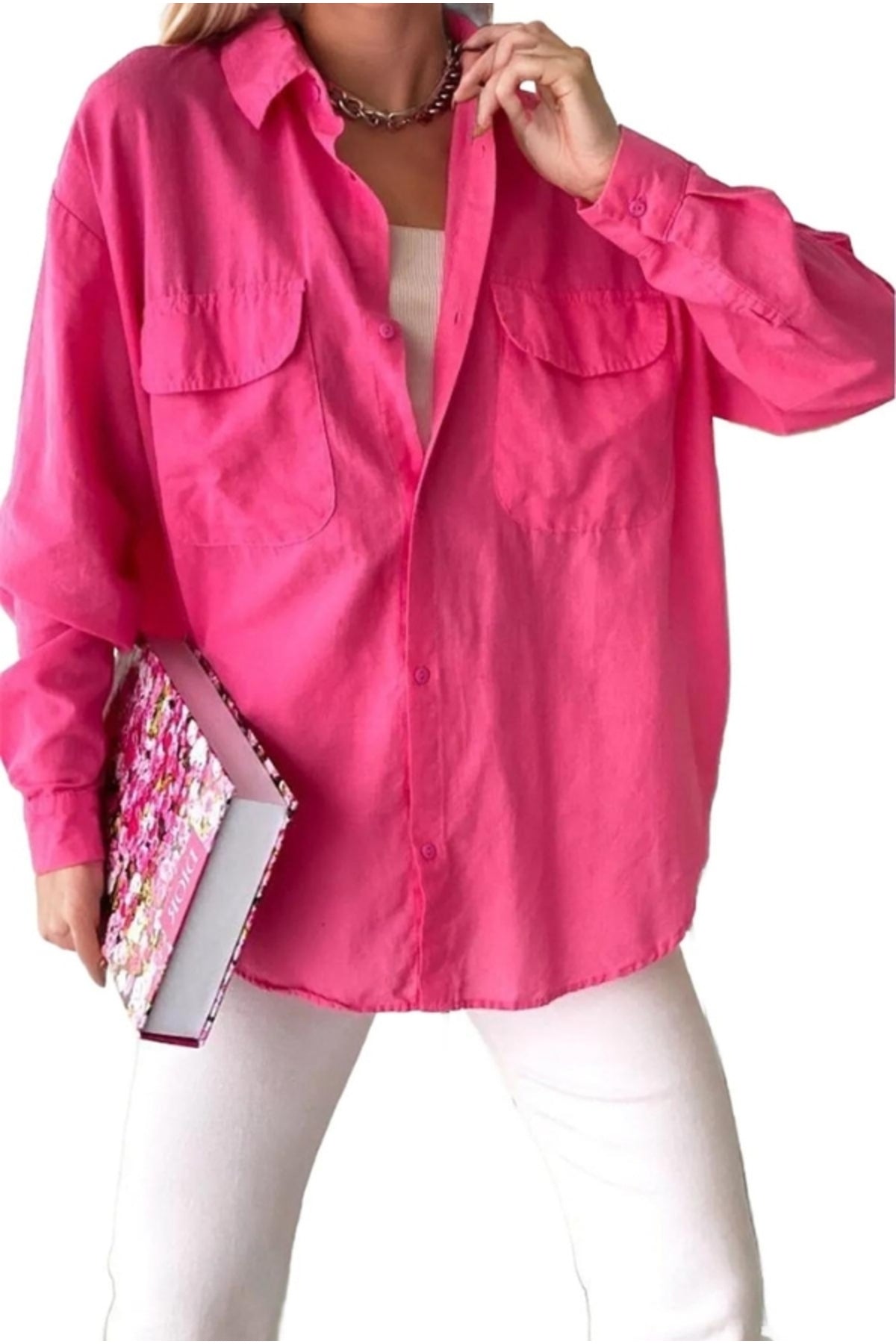 Blair Women's Cotton Relaxed Back Cutout Shirt - Pink