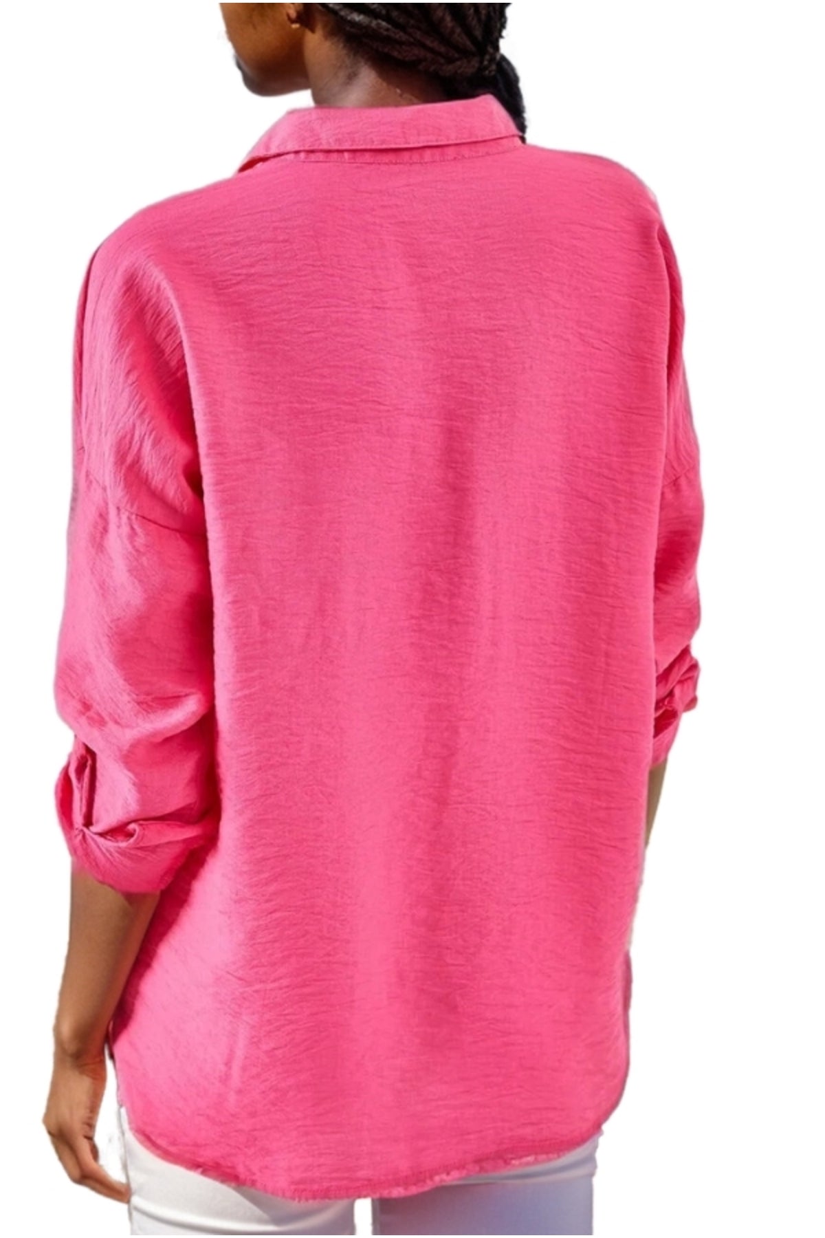 Nell Women's Daisy Embroidered Oversized Shirt - Fuchsia