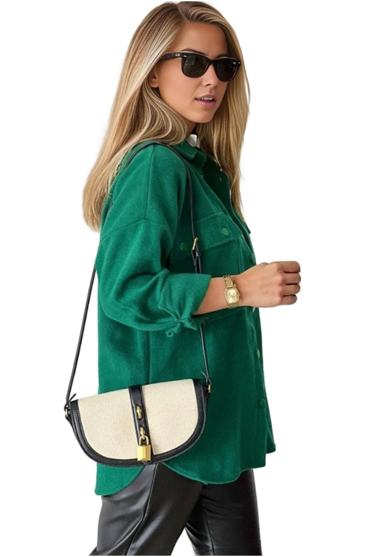 Mabel Women's Felted Fabric Shacket - Emerald and Green