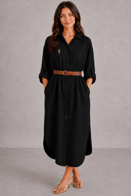 Hazel Women's Oversized Muslin Shirt Dress - Black