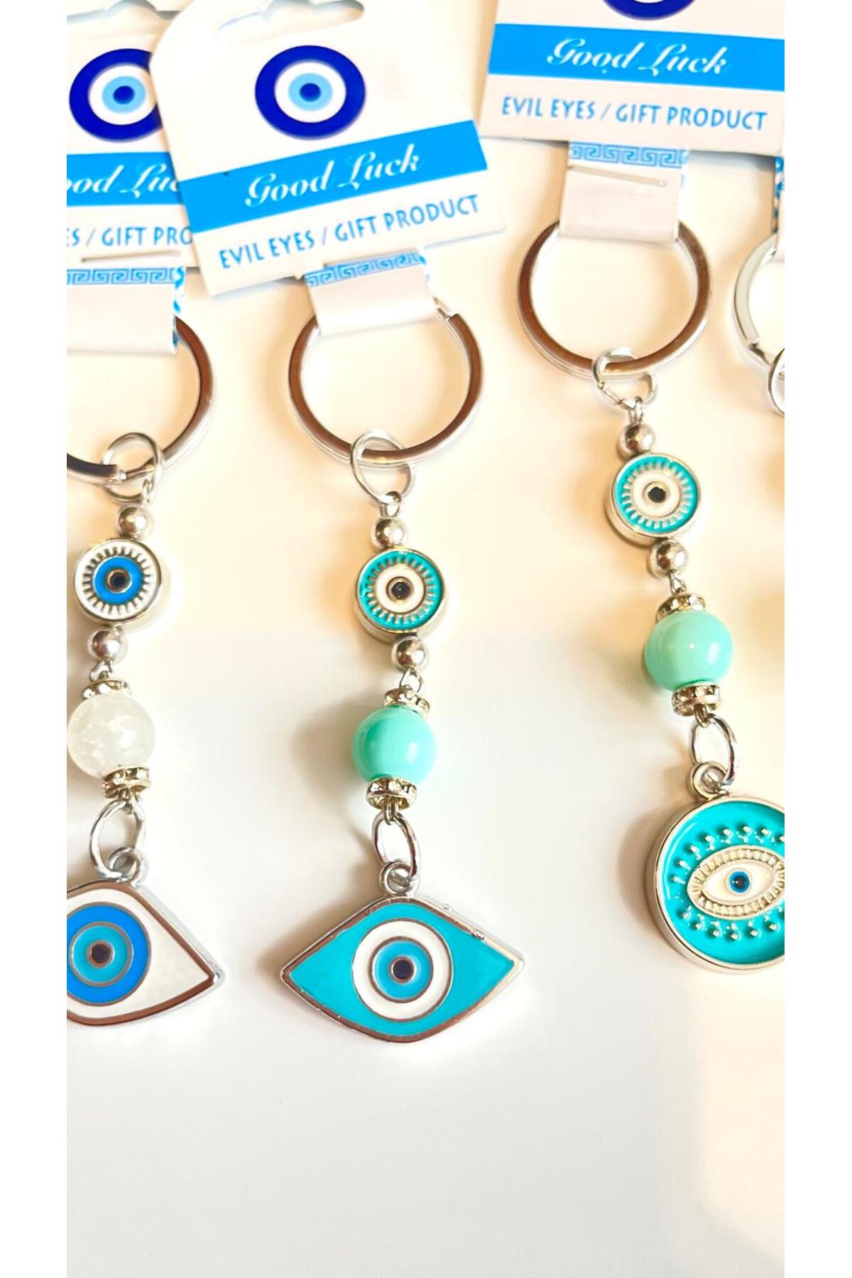 Abigail Silver-Plated Evil Eye Keychain - Round Turquoise Evil Eye Metal