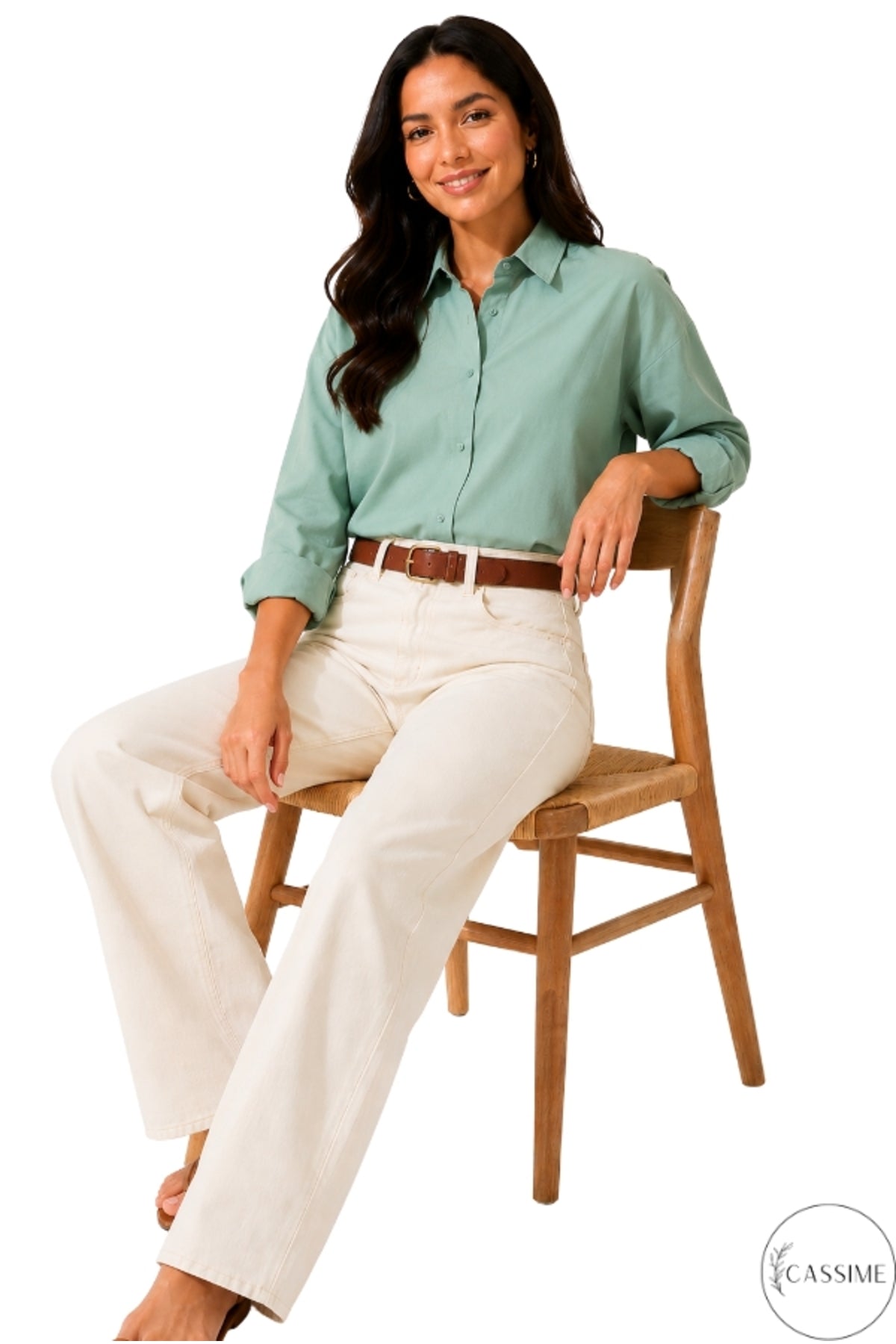 Melissa Women's Oversized Longline Shirt - Almond Green