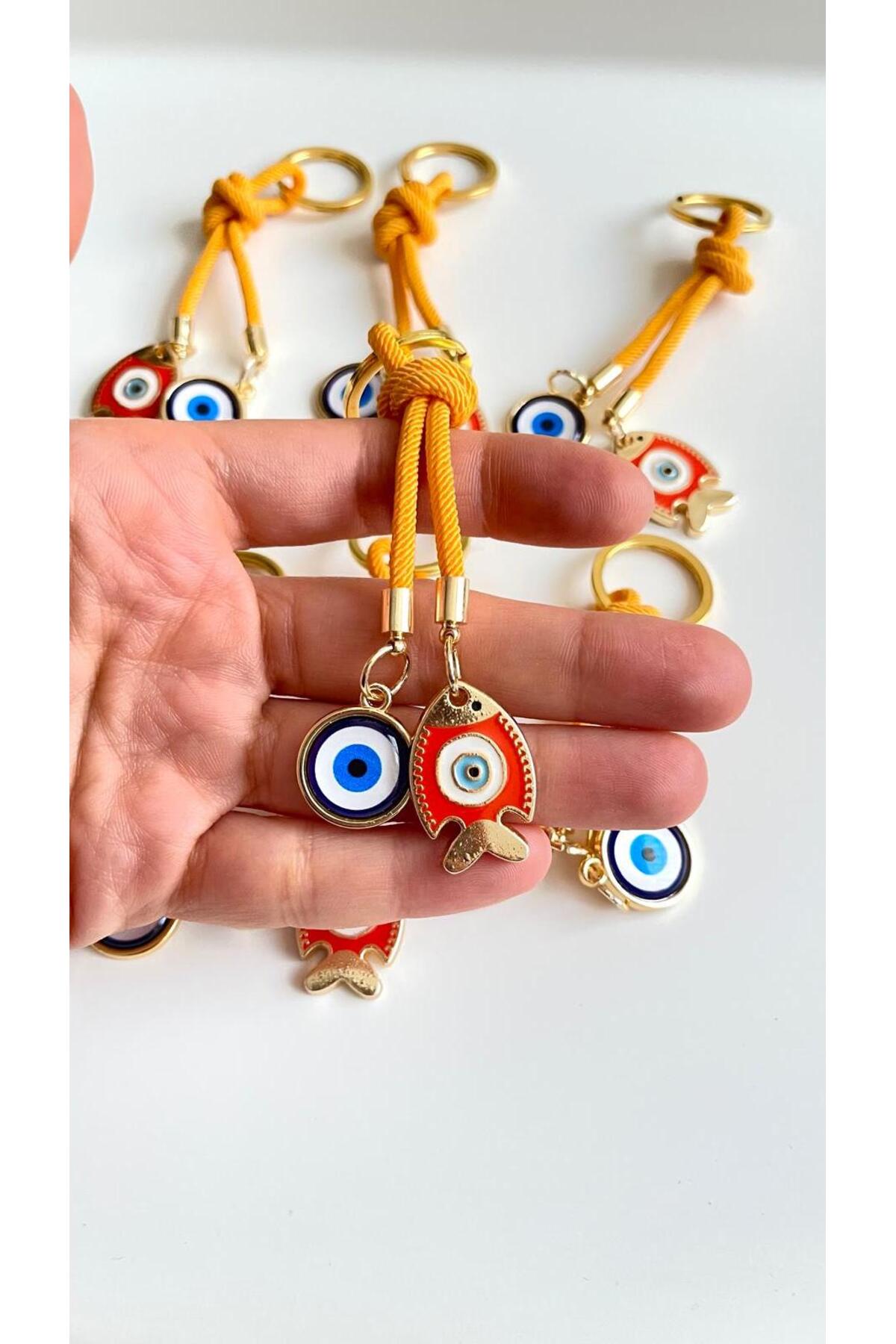 Rose Evil Eye Cord Keychain - Orange Fish Design
