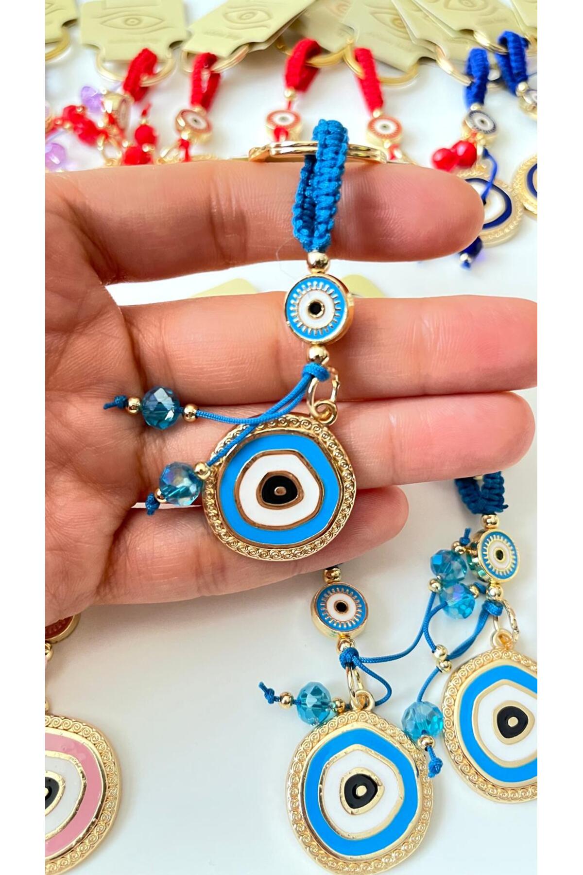 Brianna Gold-Plated Evil Eye Bead Keychain - Blue Evil Eye