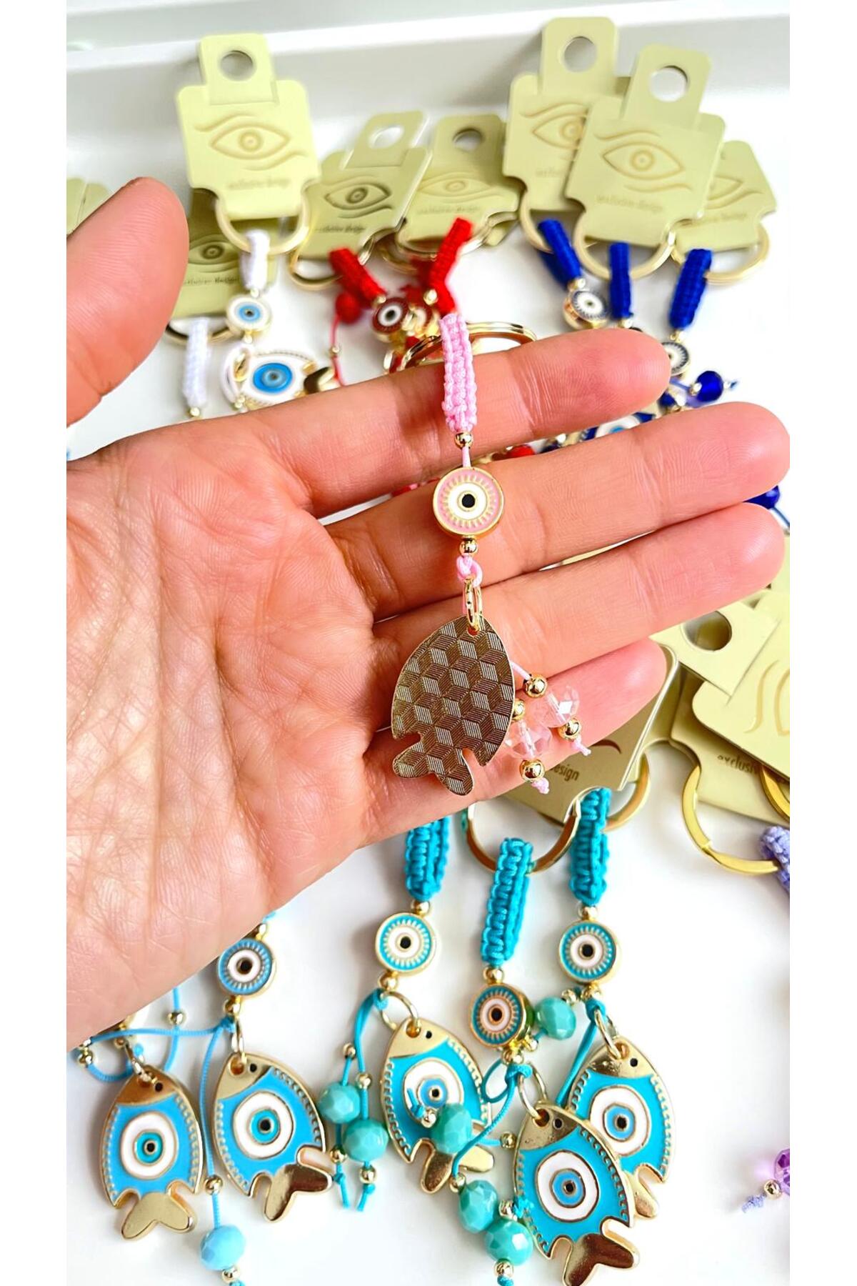 Ivy Gold-Plated Evil Eye Keychain - Pink Fish Design