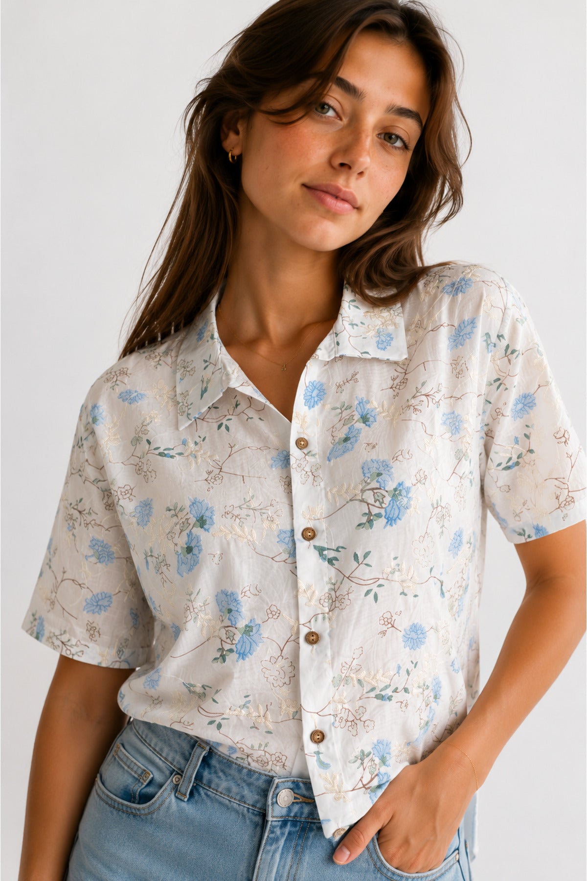 Alice Women's Floral Short Sleeve Shirt - Blue Ditsy Floral
