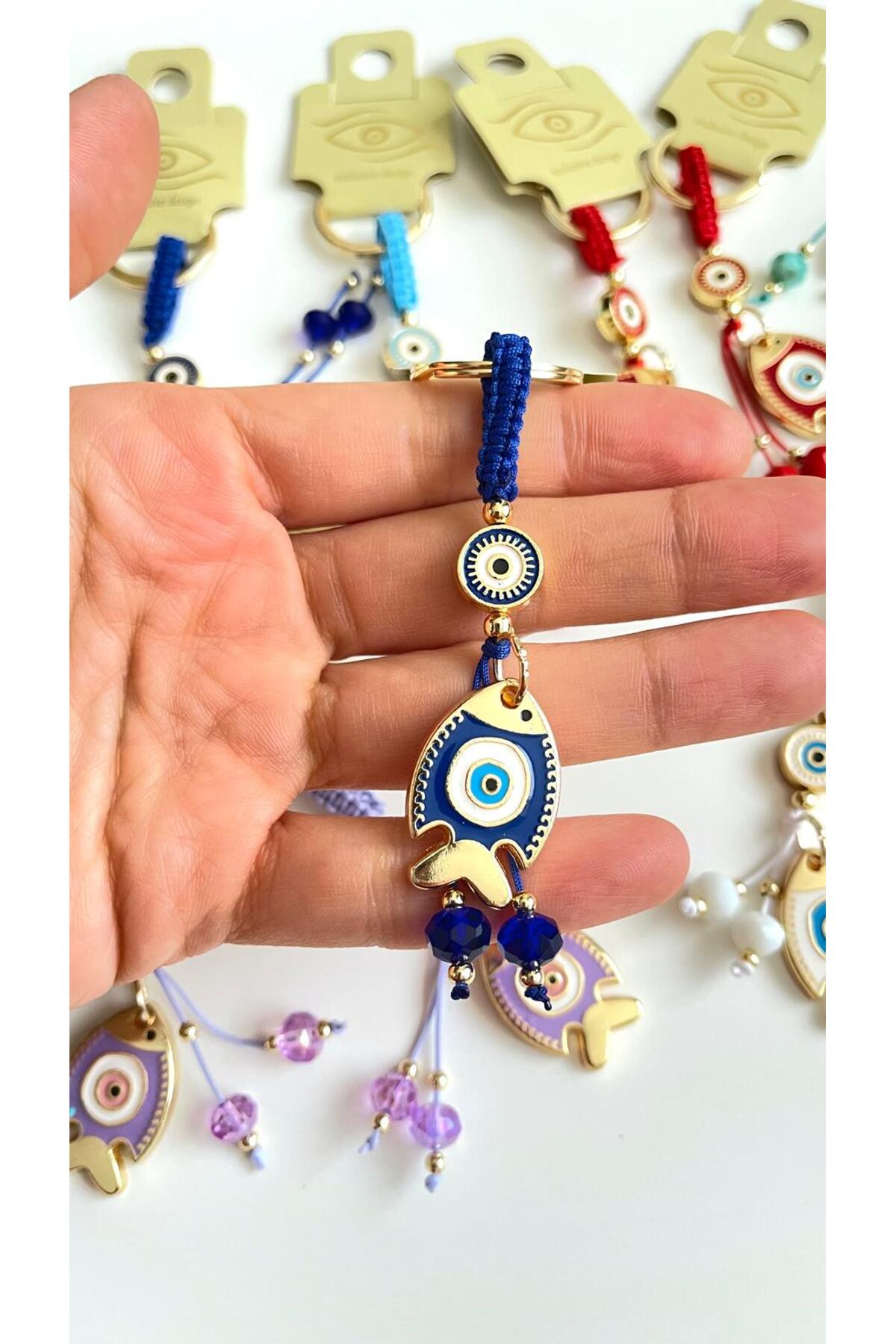Ivy Gold-Plated Evil Eye Keychain - Navy Fish Design