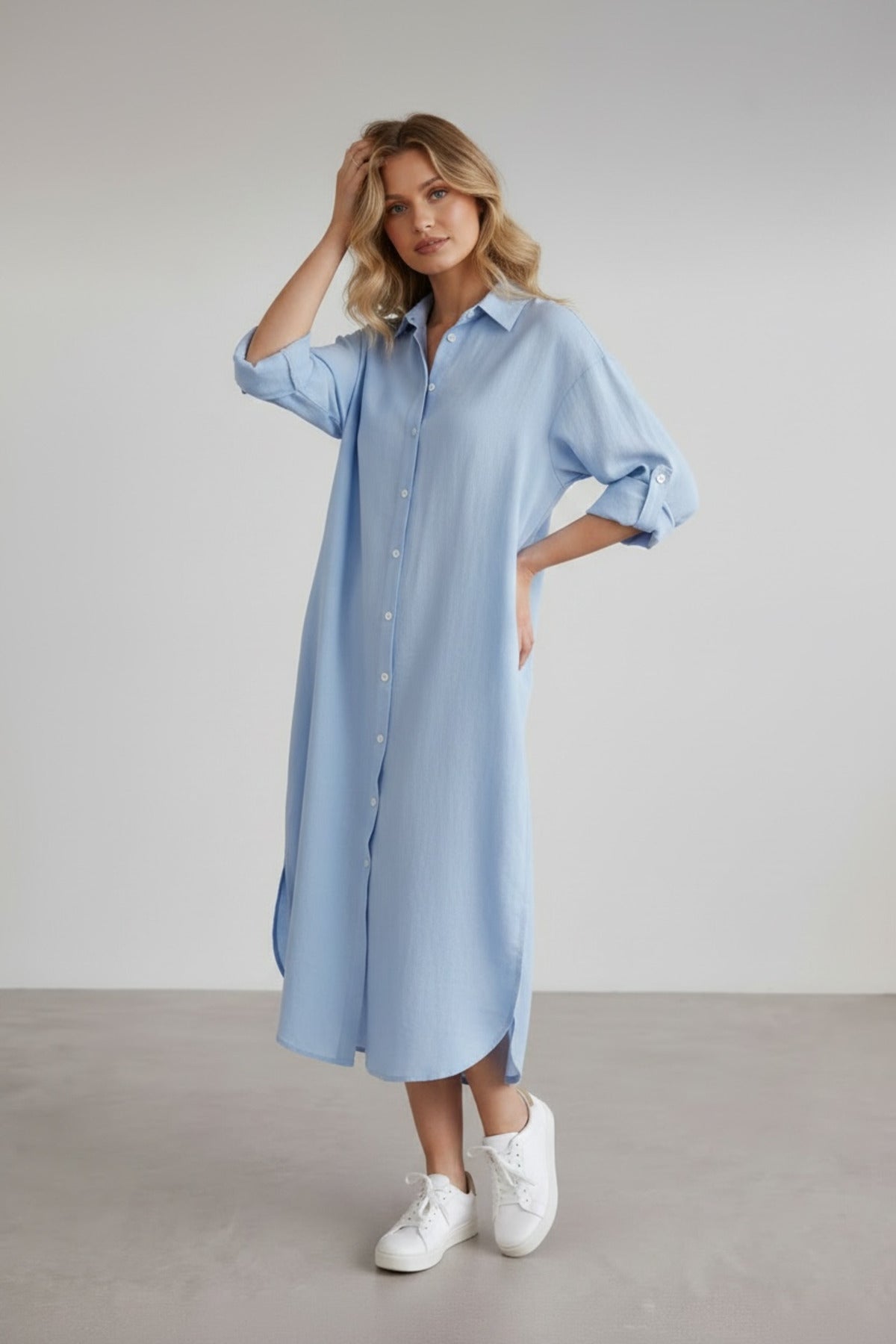 Hazel Women's Oversized Muslin Shirt Dress - Baby Blue
