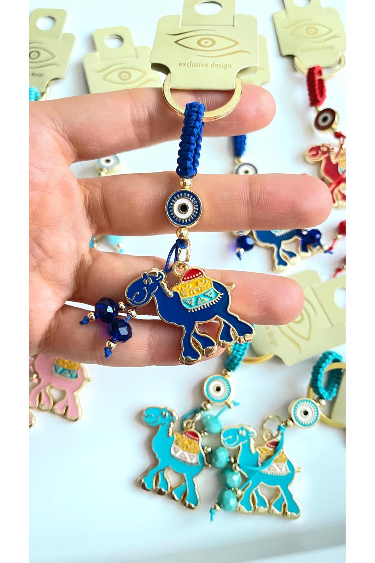 Bella Gold-Plated Animal Charm Keychain - Navy Camel Design