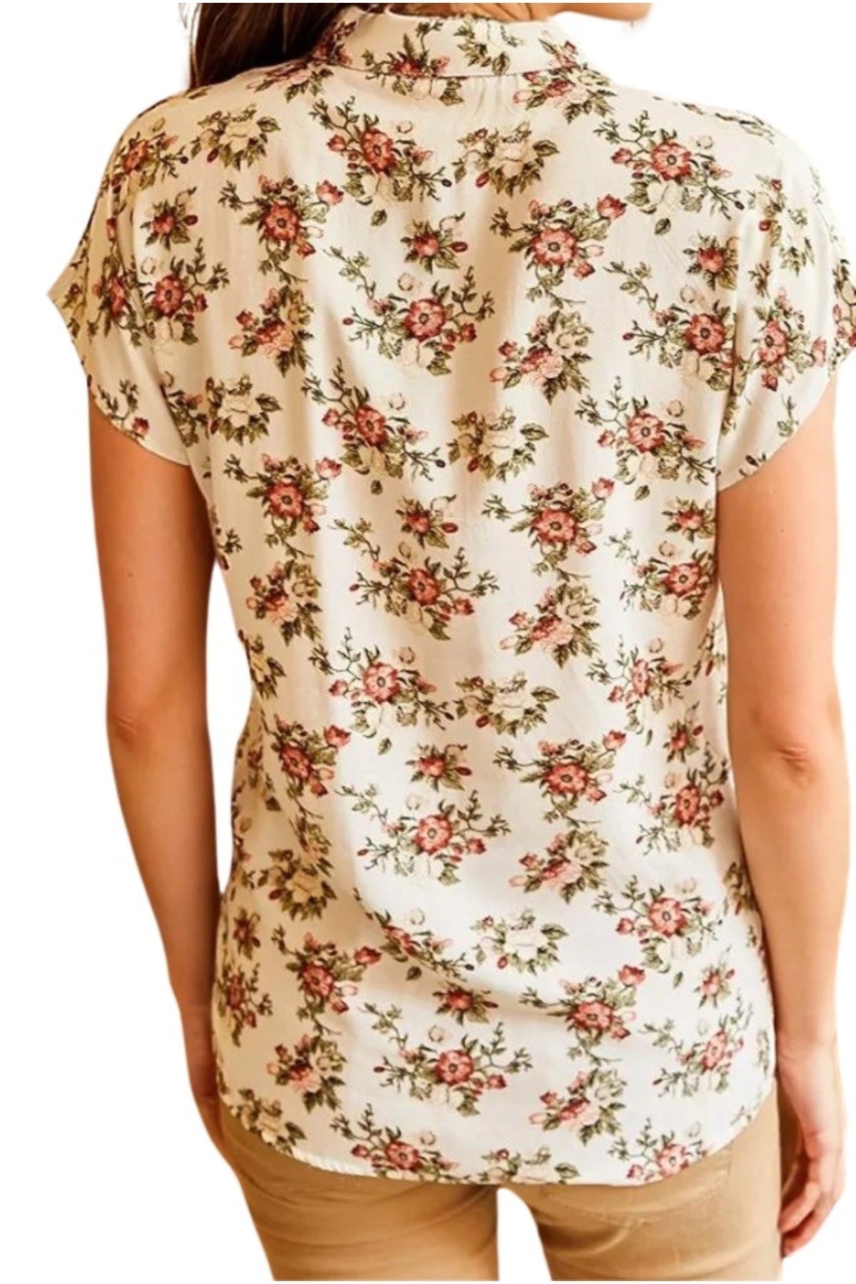 Charlotte Women's Short Sleeve Batwing Shirt - Orange Mini Floral