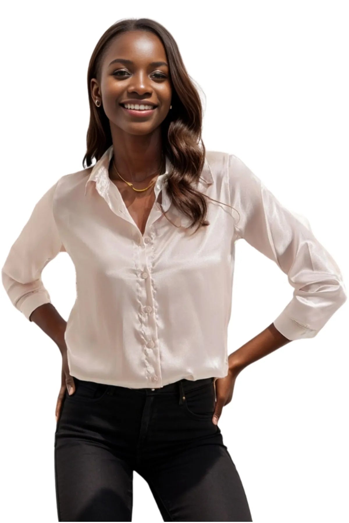 Belinda Cream Satin Button-Down Shirt
