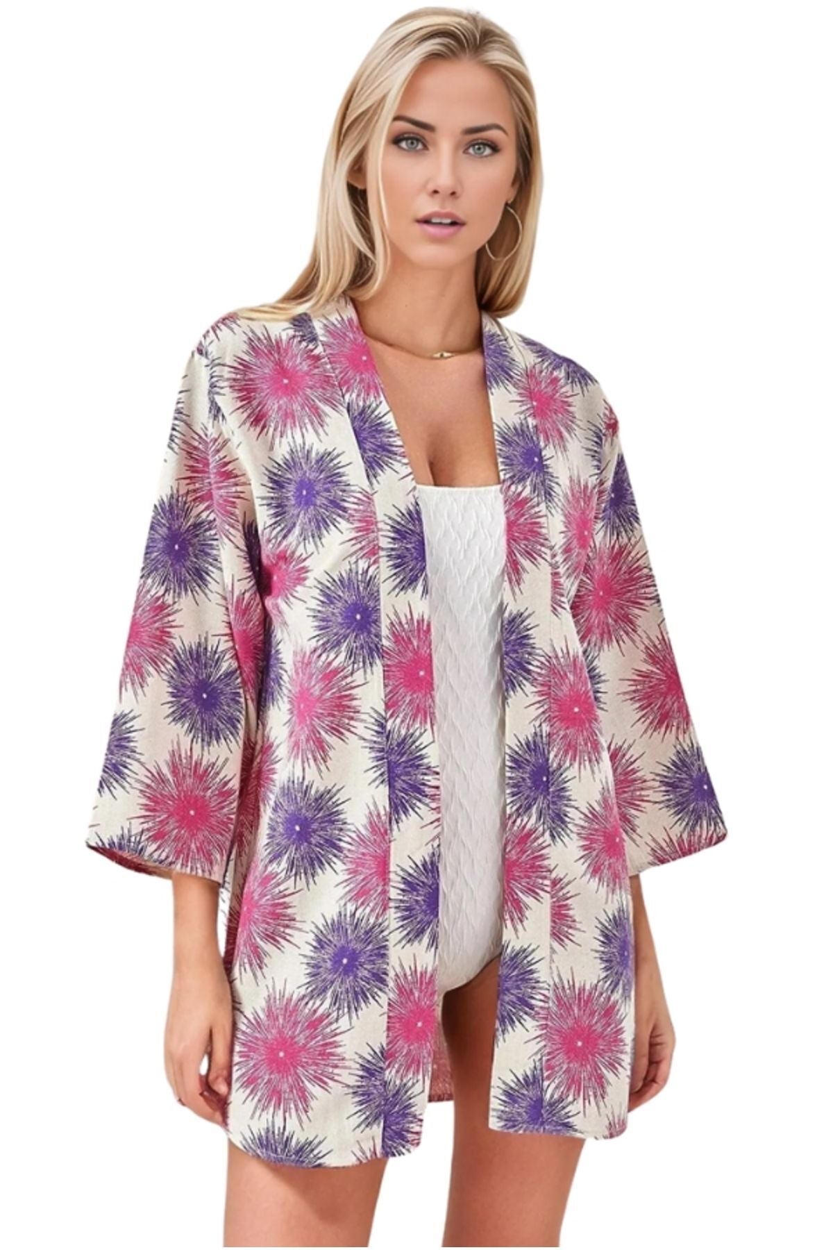 Catherine Women's Relaxed Fit Kimono - Fuchsia and Pink Print