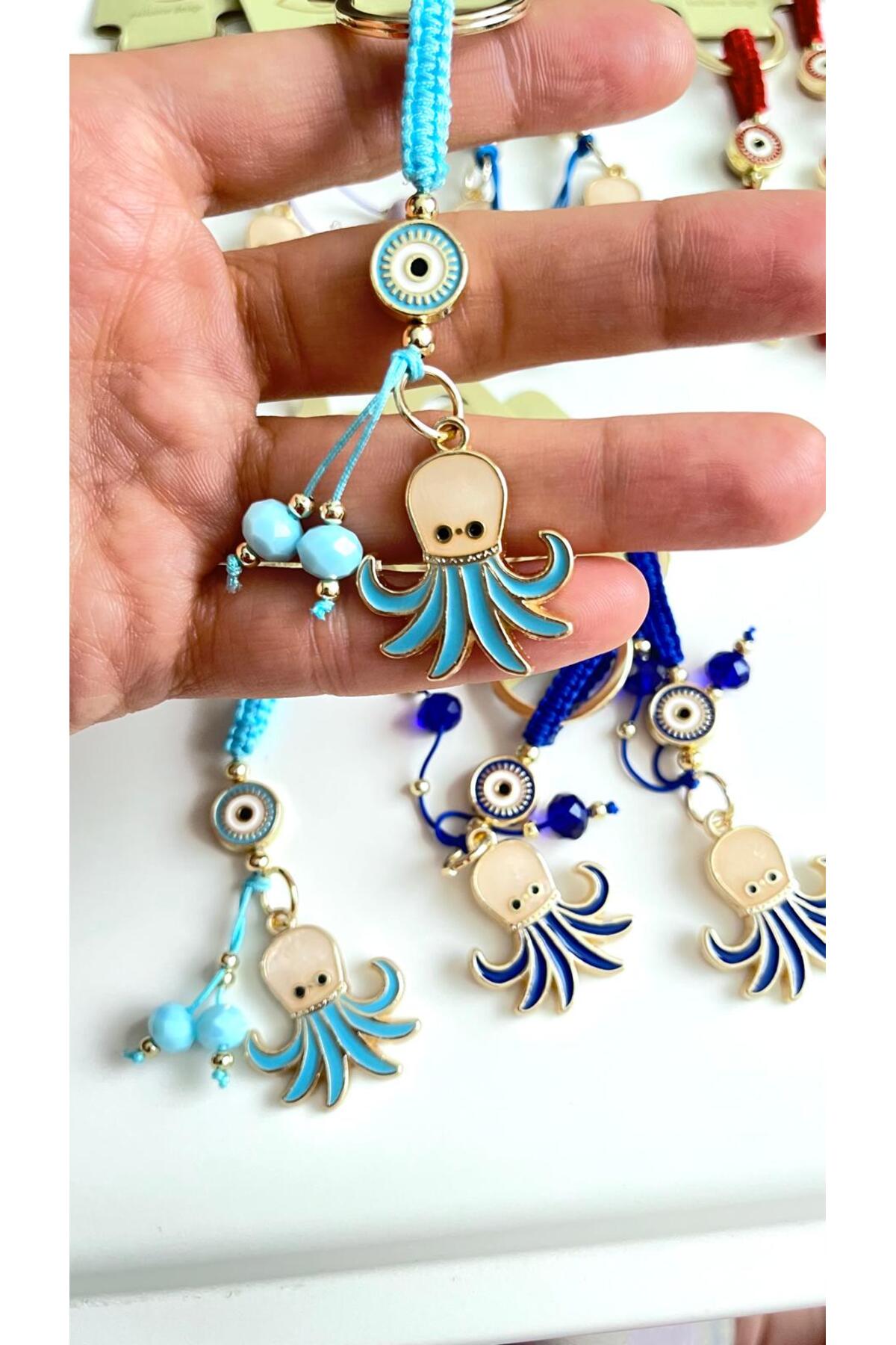 Ivy Gold-Plated Evil Eye Keychain - Light Blue Octopus Design