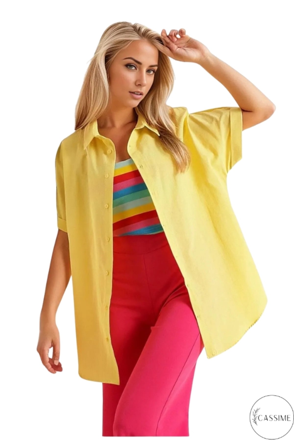 Lauren Women's Oversized Short Sleeve Poplin Shirt - Yellow