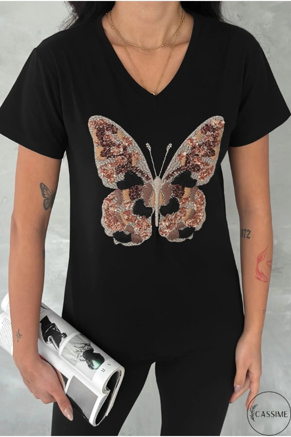 Tilda Black Butterfly Design Cotton T-Shirt