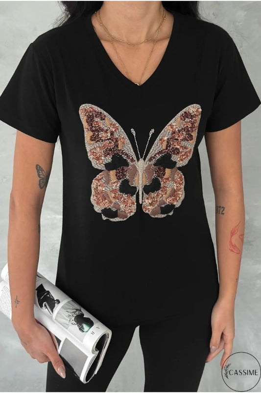 Tilda Black Butterfly Design Cotton T-Shirt