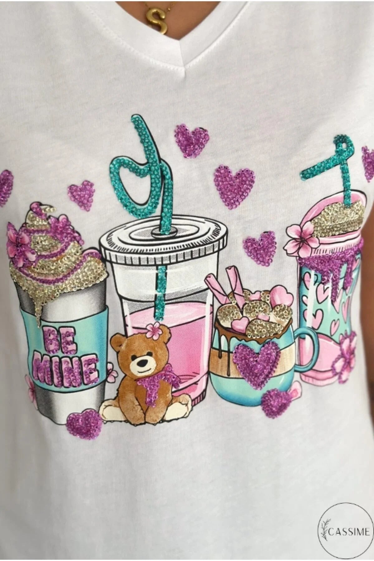 Tilda White Bear Floral Design Cotton T-shirt