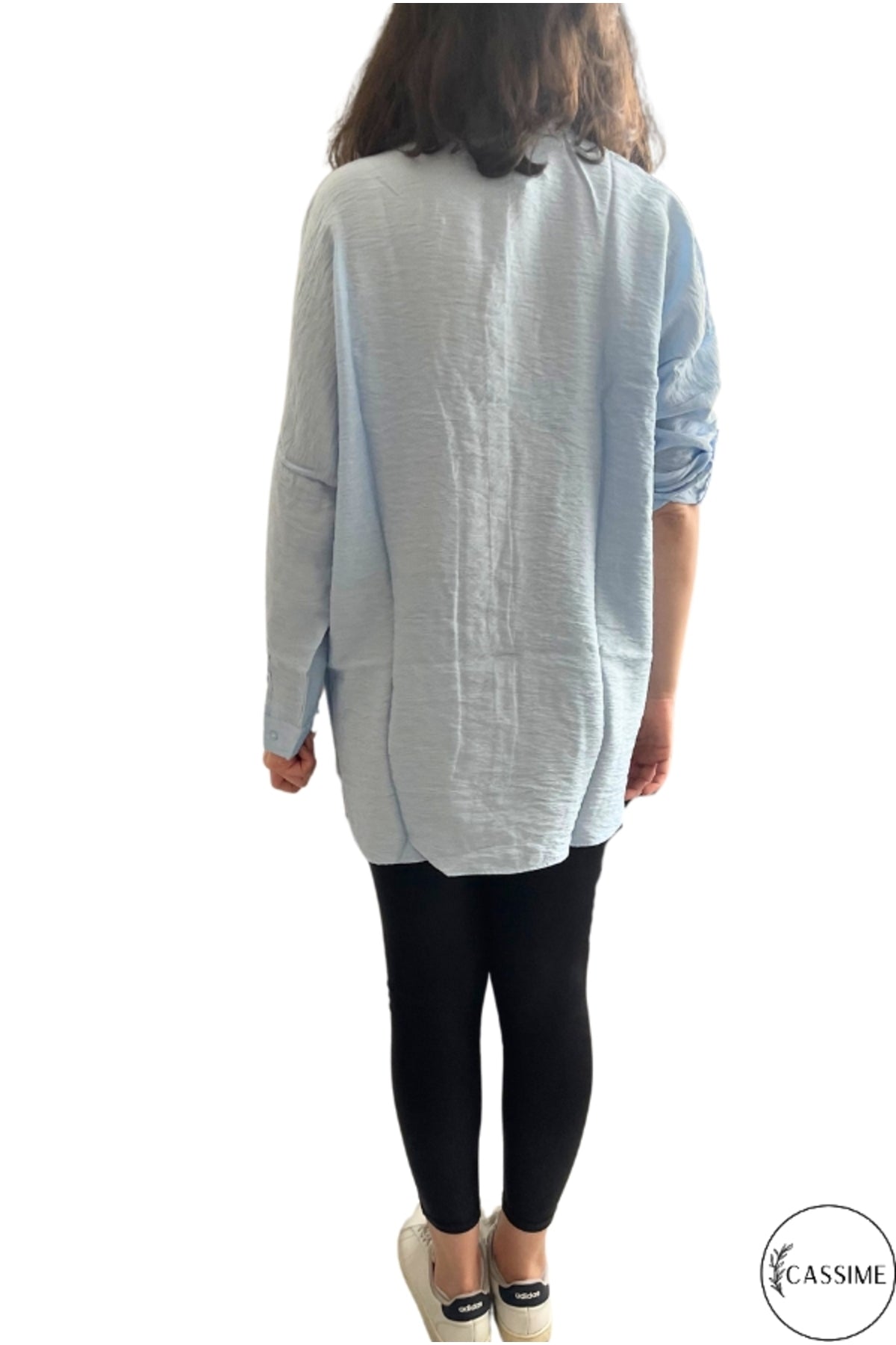 Emily Women's Peacock Sequin Oversized Shirt - Light Blue