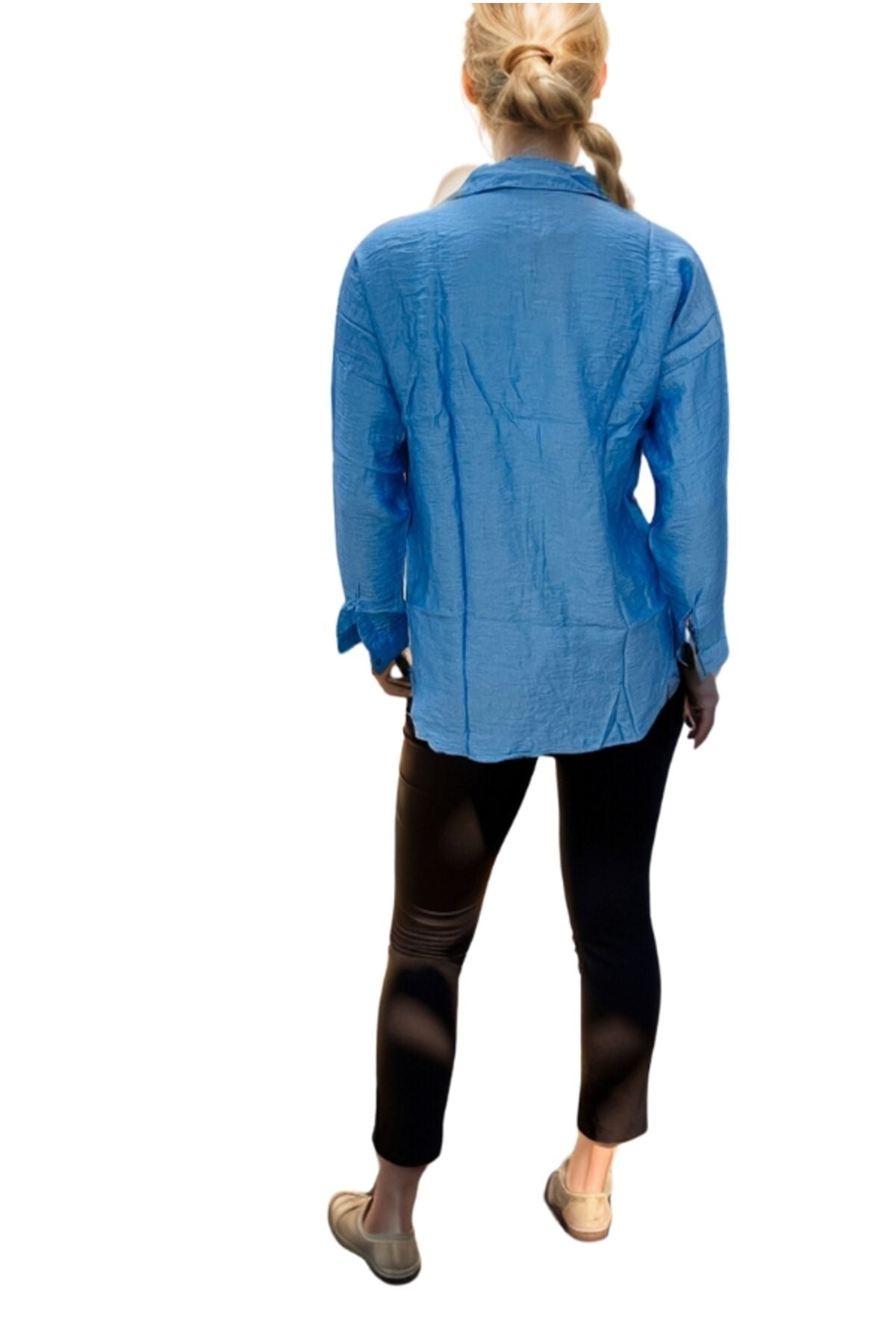 Claire Women's Floral Embellished Button-Up Shirt - Blue Floral Embroidery