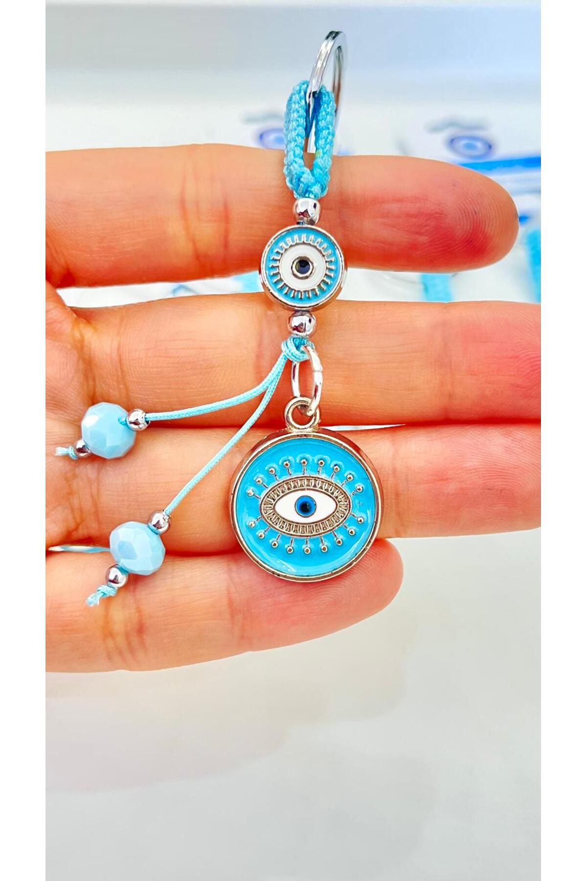 Abigail Silver-Plated Evil Eye Keychain - Round Blue Evil Eye