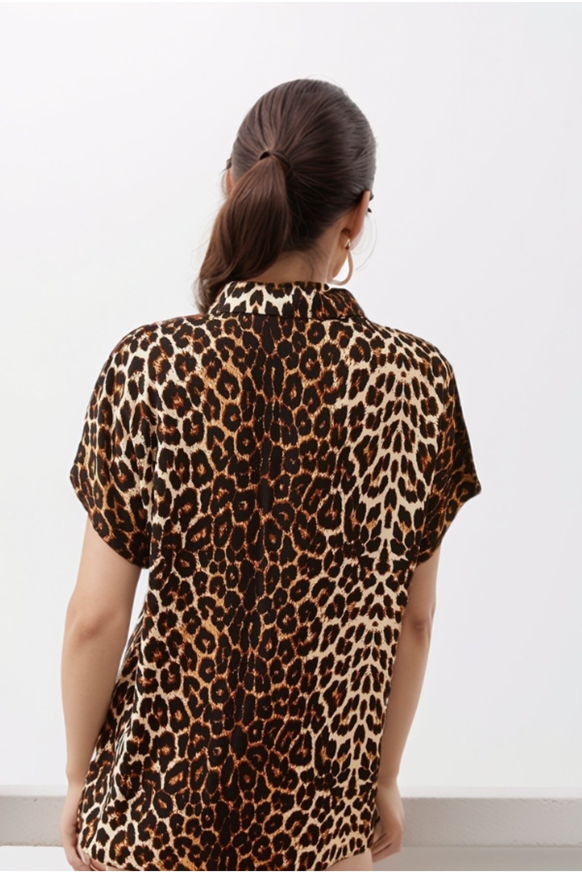 Charlotte Women's Short Sleeve Batwing Shirt - Black Leopard Print