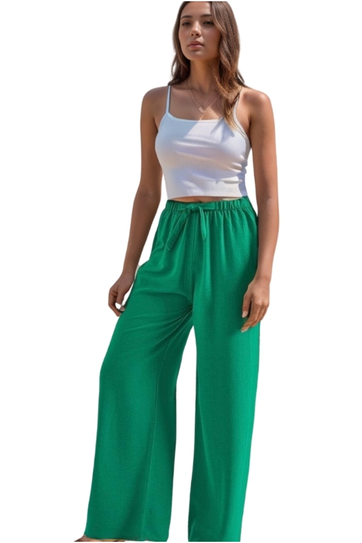 Lucy Women's Linen Blend Wide Leg Palazzo Pants - Grass Green